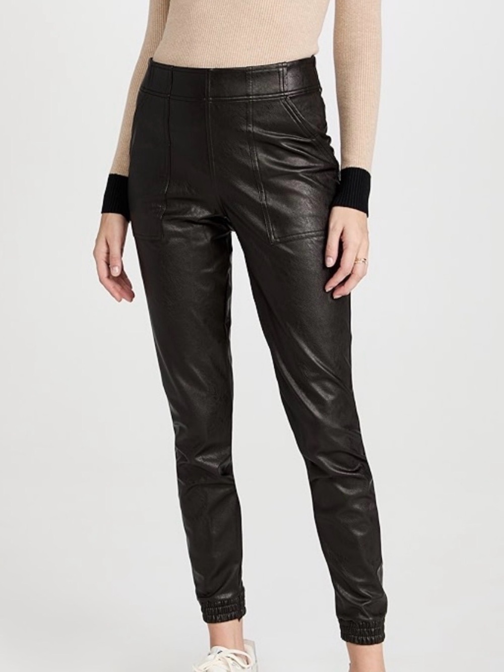 Spanx Faux Leather Jogger Pants Womens M High Rise Edgy Rock Biker Dark Feminine